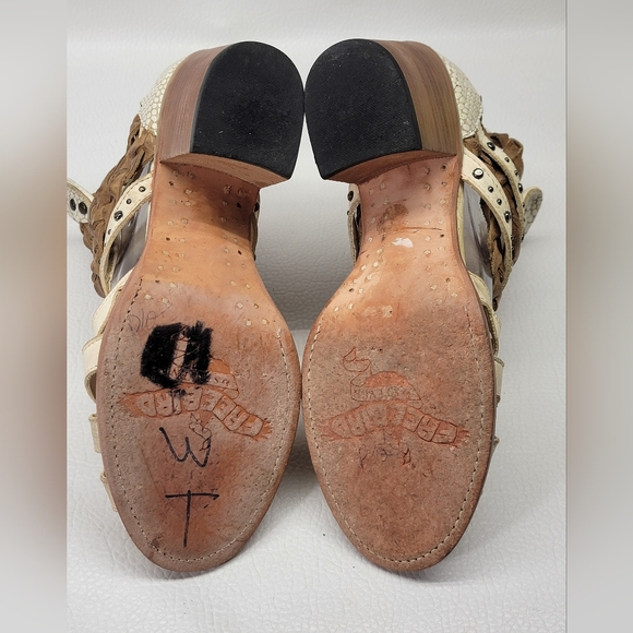 Freebird Boots sandals Womens Size 9 Brown Leather  beige snake some stains that - Picture 6 of 8
